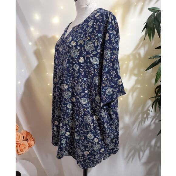 Croft & Barrow Womens Floral Split Neck Short Sleeve Top Plus 4X 100% Cotton - Picture 2 of 8